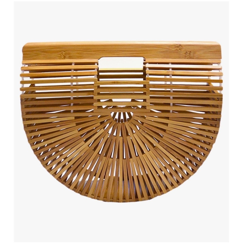Bamboo Handmade Arc Boho Straw Beach Tote Handbag